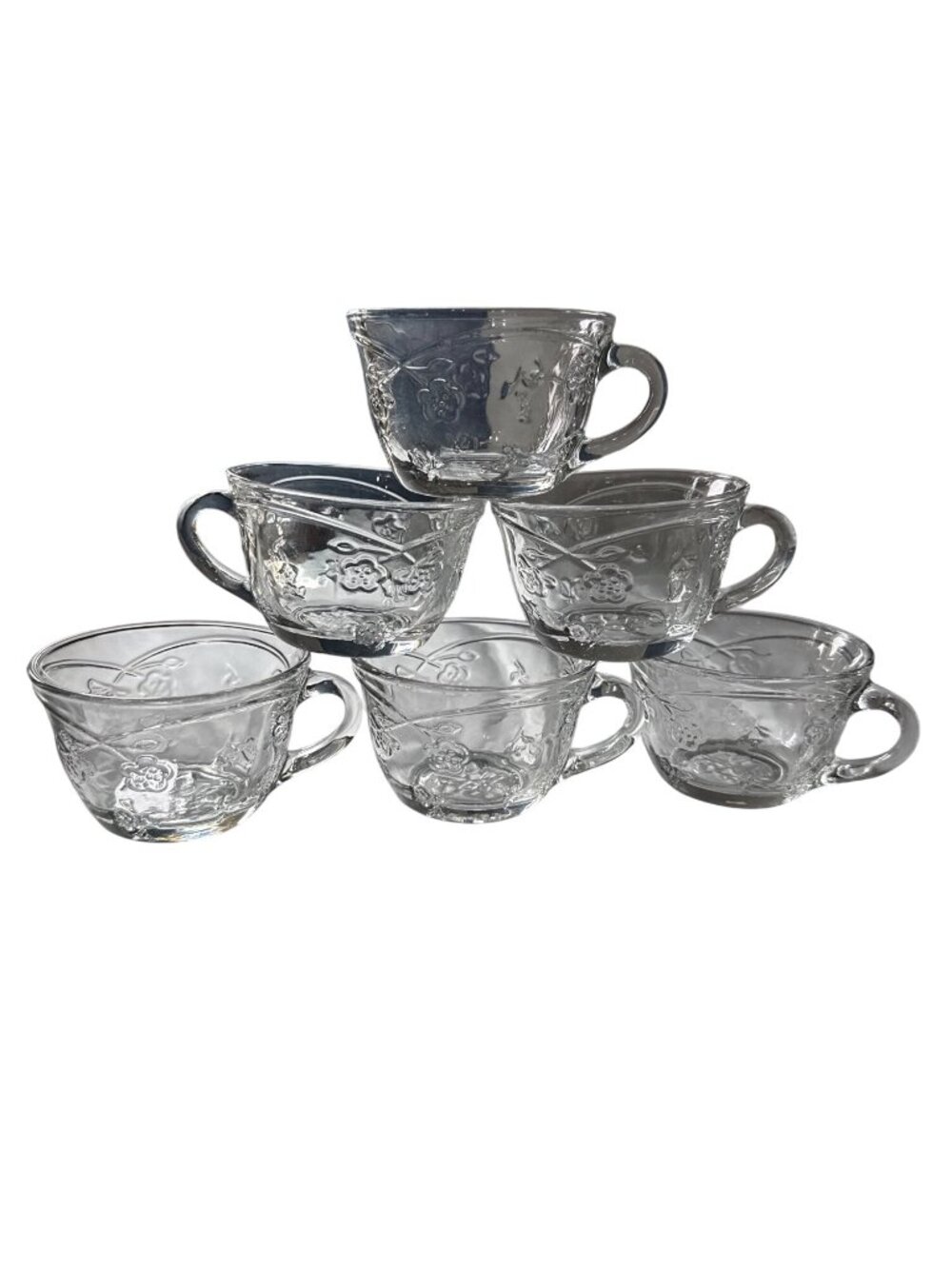 Clear Glass Floral Pattern Punch Cups Set of 6